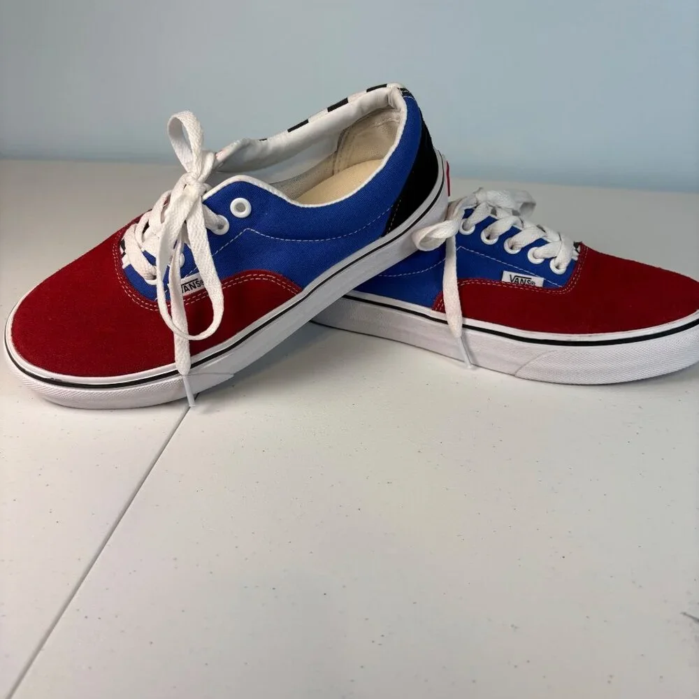 Vans Checkerboard Era Low Sneakers Blue Red Women’s 7.5 Men’s 6 EUC Skate Shoes - Picture 2 of 9